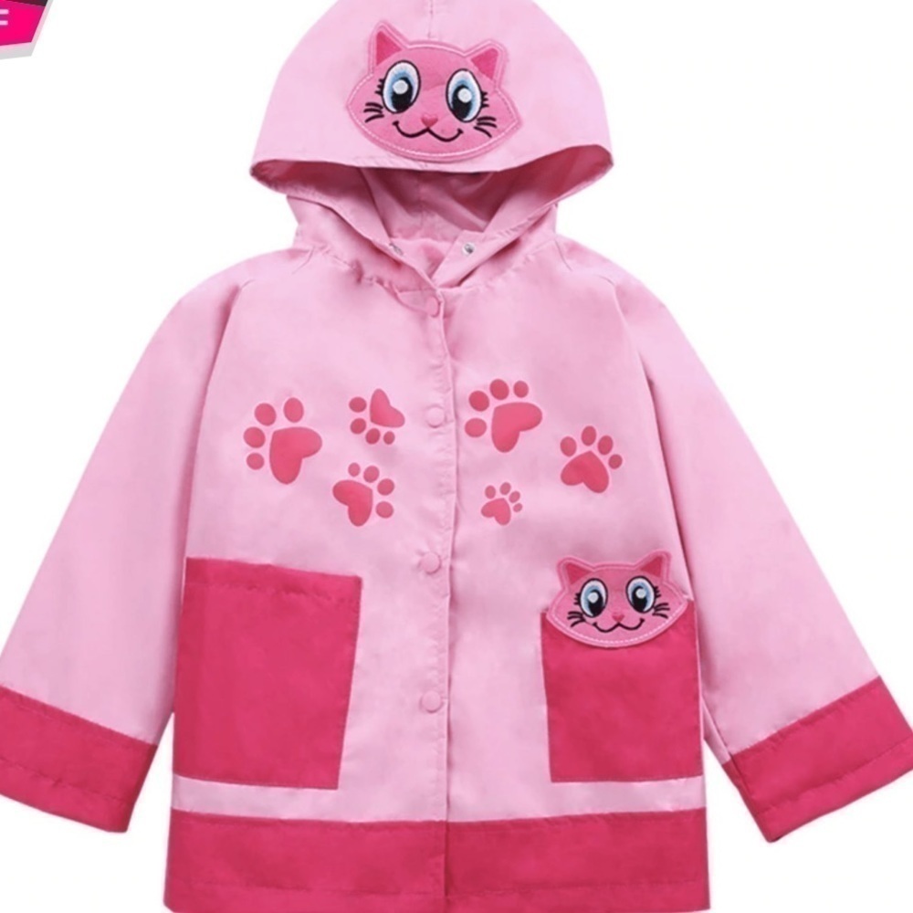 Lzii Kitty Cat Pink Hooded Raincoat 3T